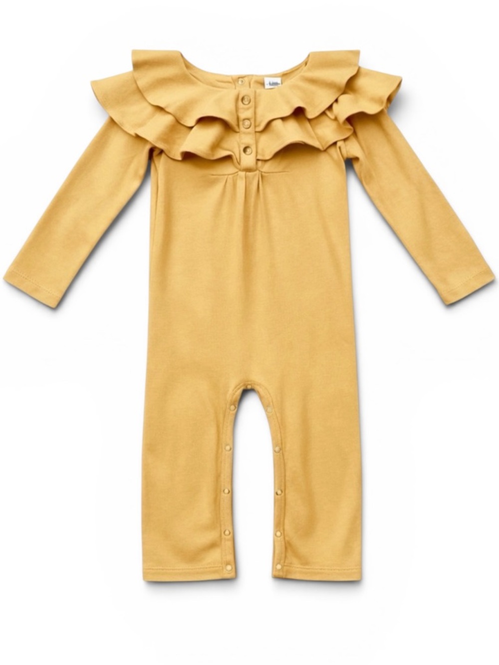 Kate Quinn Baby Girl 18-24M Ruffle Romper Mustard Yellow Organic Cotton